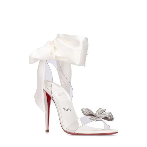 Christian Louboutin Astrinodo 100 Ivory PVC Bow Lace Up Tie Sandal Heel Pump 37 - Picture 10 of 16